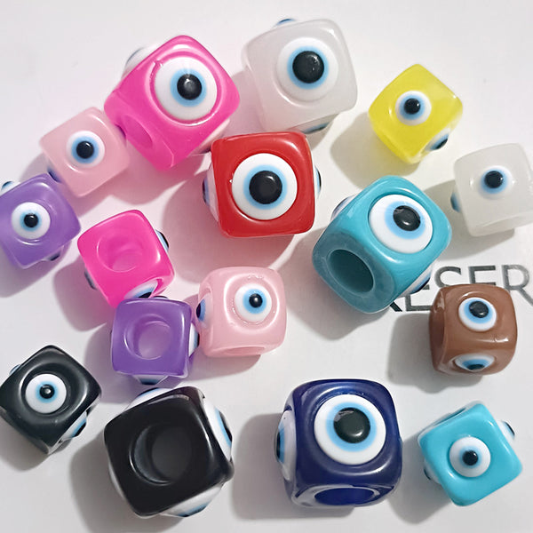 10pieces, Evil Eye Square Resin Beads 12mm/16mm/20mm, MBAC3038