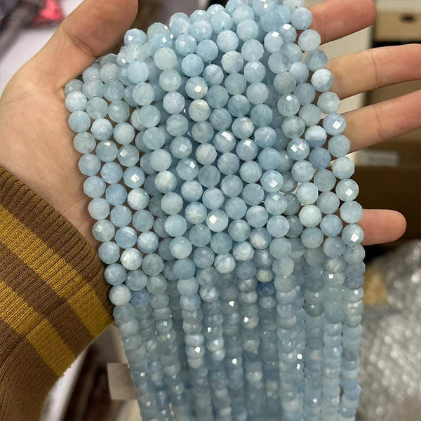 Natural Faceted Aquamarine Beads, Natural Color, 8mm, 1 Strand, MBGEAQU020