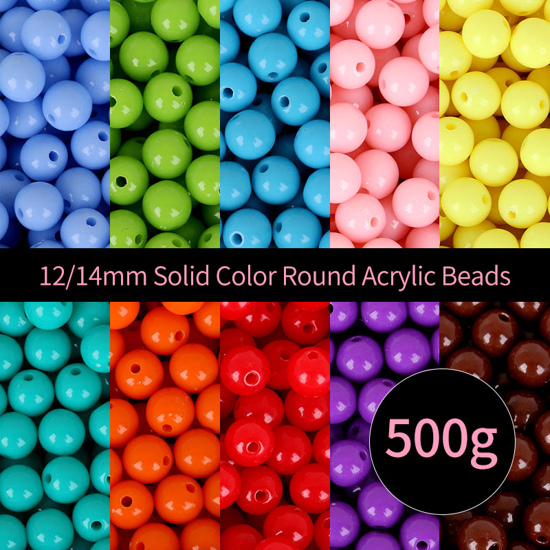 Cuentas acrílicas redondas de color sólido de 12/14 mm, 500 g, MBAC1056