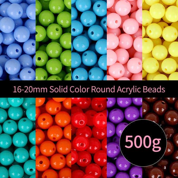 Perles acryliques rondes de couleur unie 16-20 mm, 500 g, MBAC1057