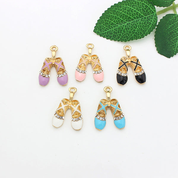 Shoes Alloy Enamel Inlaid Rhinestone Pendant, 1Piece, MFPC4015