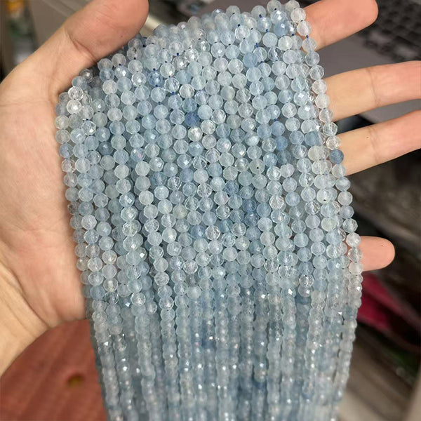 Natural Faceted Aquamarine Beads, Natural Color, 5mm, 1 Strand, MBGEAQU018