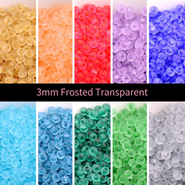 3mm Frosted Transparent Glass Seed Beads, 10g, MBSE1006