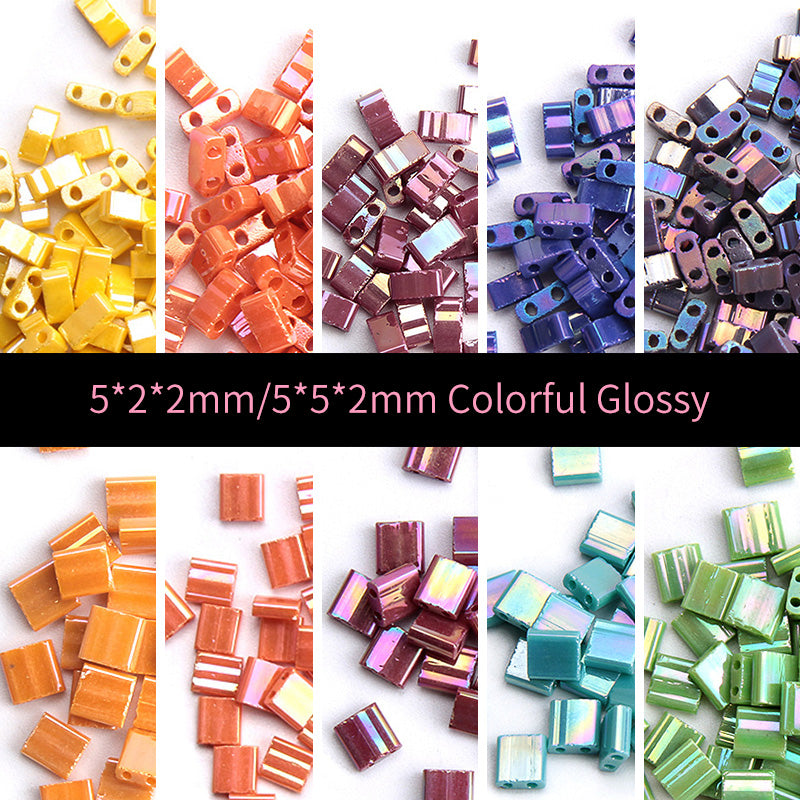 5*2*2mm/5*5*2mm cuentas de vidrio de doble agujero rectangulares brillantes coloridas, 100 piezas/1 bolsa, MBGL4005