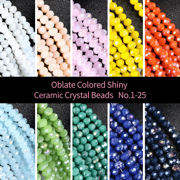 4-10mm Oblate Colored Shiny Ceramic Faceted Crystal Beads, 1 Strand, No.1-25, MBGL2004