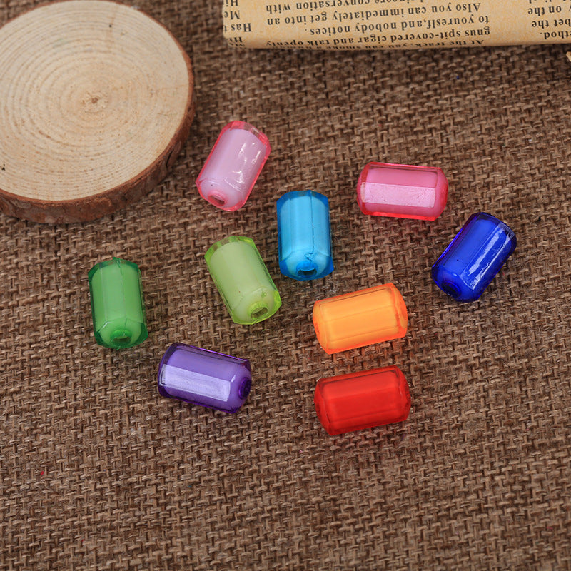 Cylindrical Faceted Transparent Acrylic Bead With Inner Bead, 100g/500g, MBAC2038