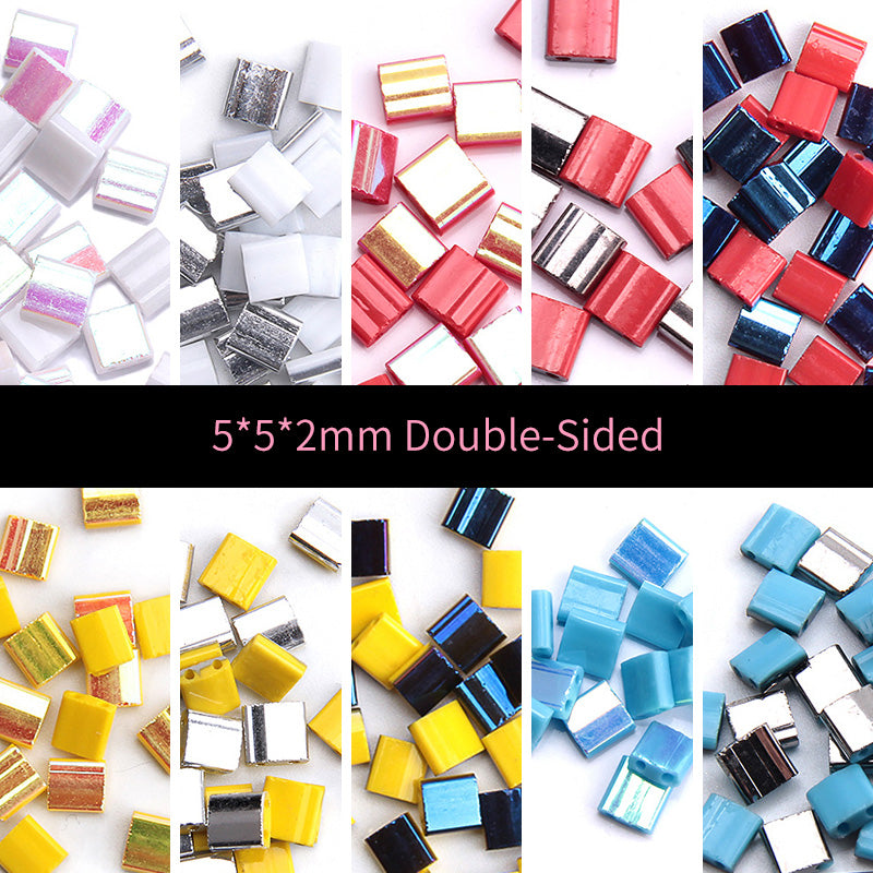 Cuentas de vidrio de doble agujero rectangulares de doble cara de 5*5*2mm, 100 piezas/1 bolsa, MBGL4008
