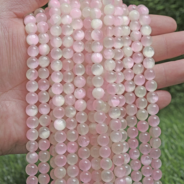 Pink Selenite Beads, Dyed, 8mm, 1 Strand, MBGESEL005