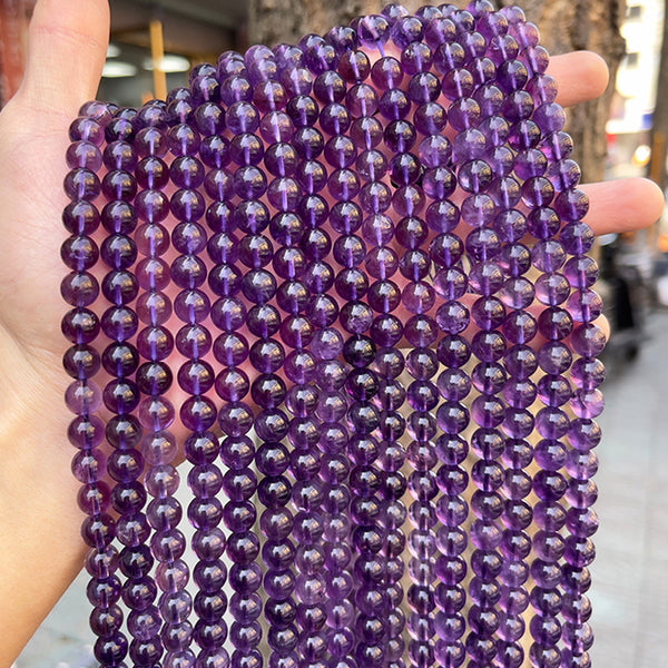 Natural Brazilian Amethyst Beads, 4/6/8/10mm, 1 Strand, MBGEAME034