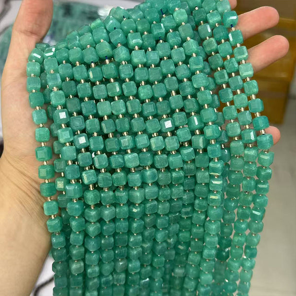 Faceted Square Natural Amazonite Beads, Natural Color, 8mm, 1 Strand, MBGEAMA033
