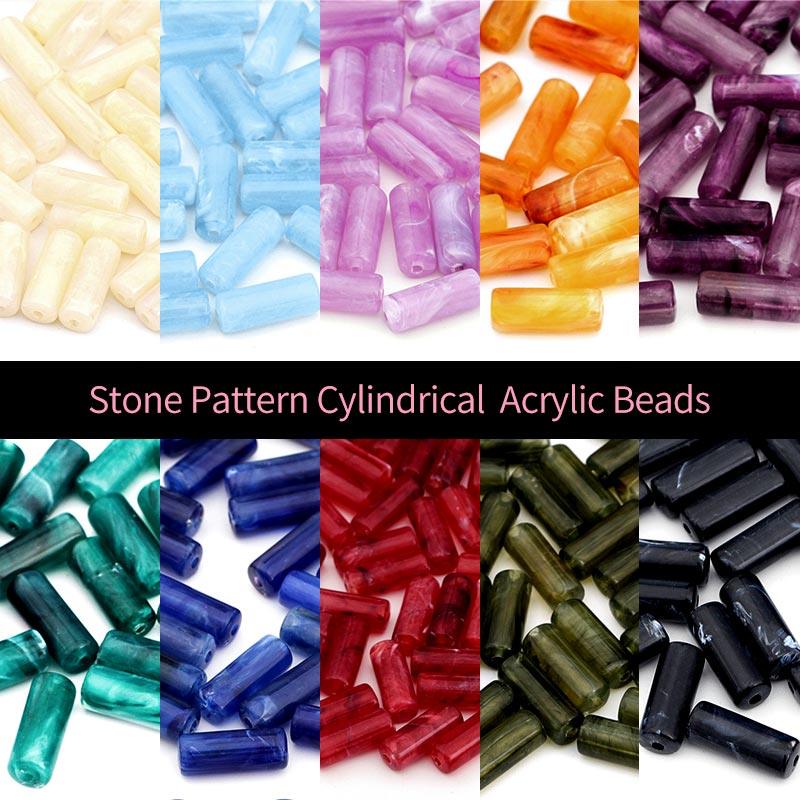 Stone Pattern Cylindrical Acrylic Beads , MBAC1003 - kokodiy